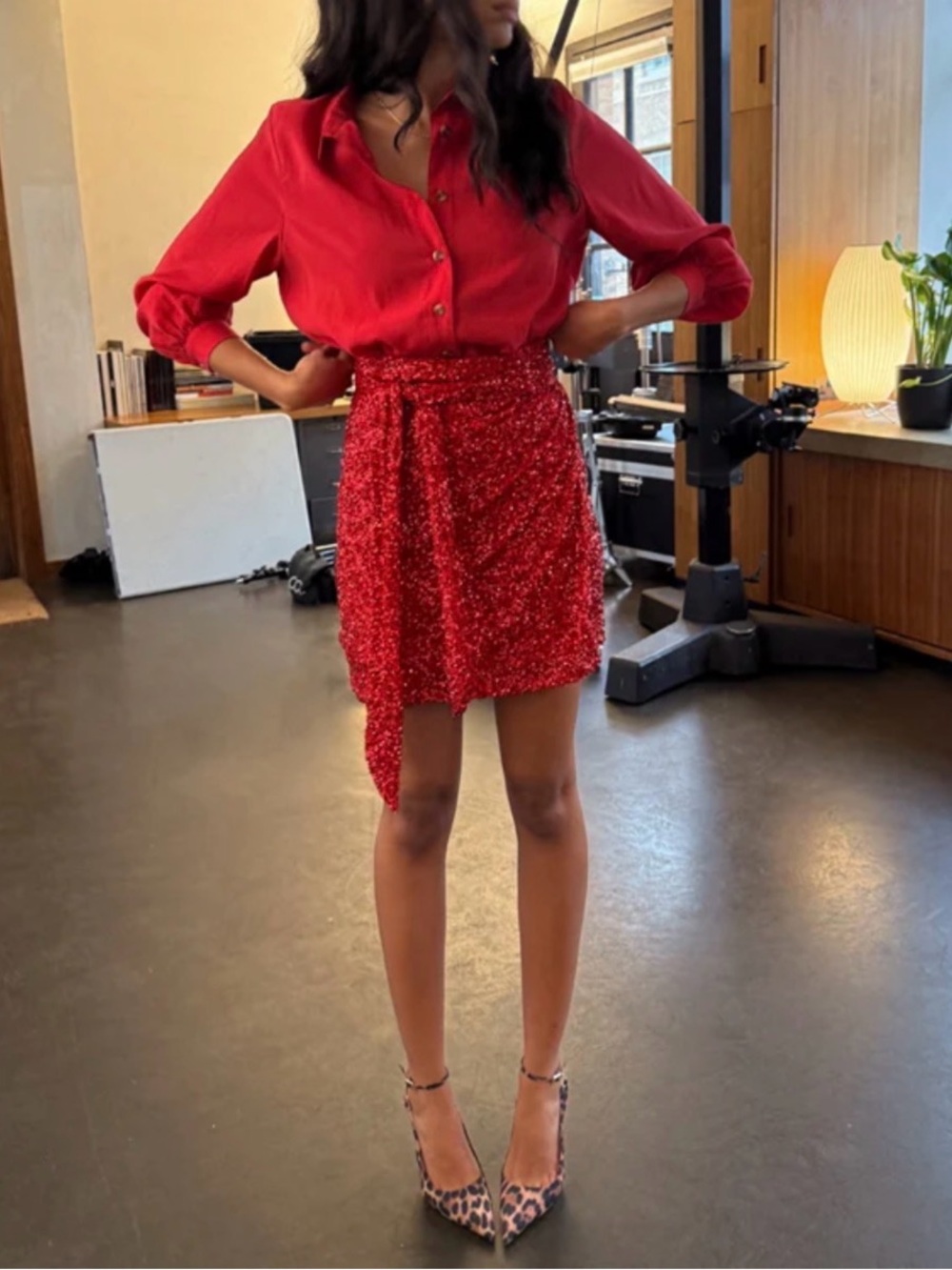 NWT Never Fully Dressed Red Sequin Mini Jaspre Wrap Skirt Sz US 4